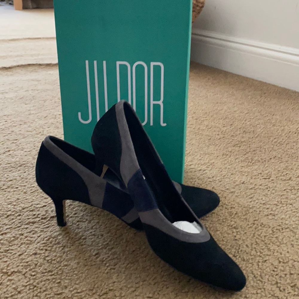 Jildor Suede mid heel party shoes